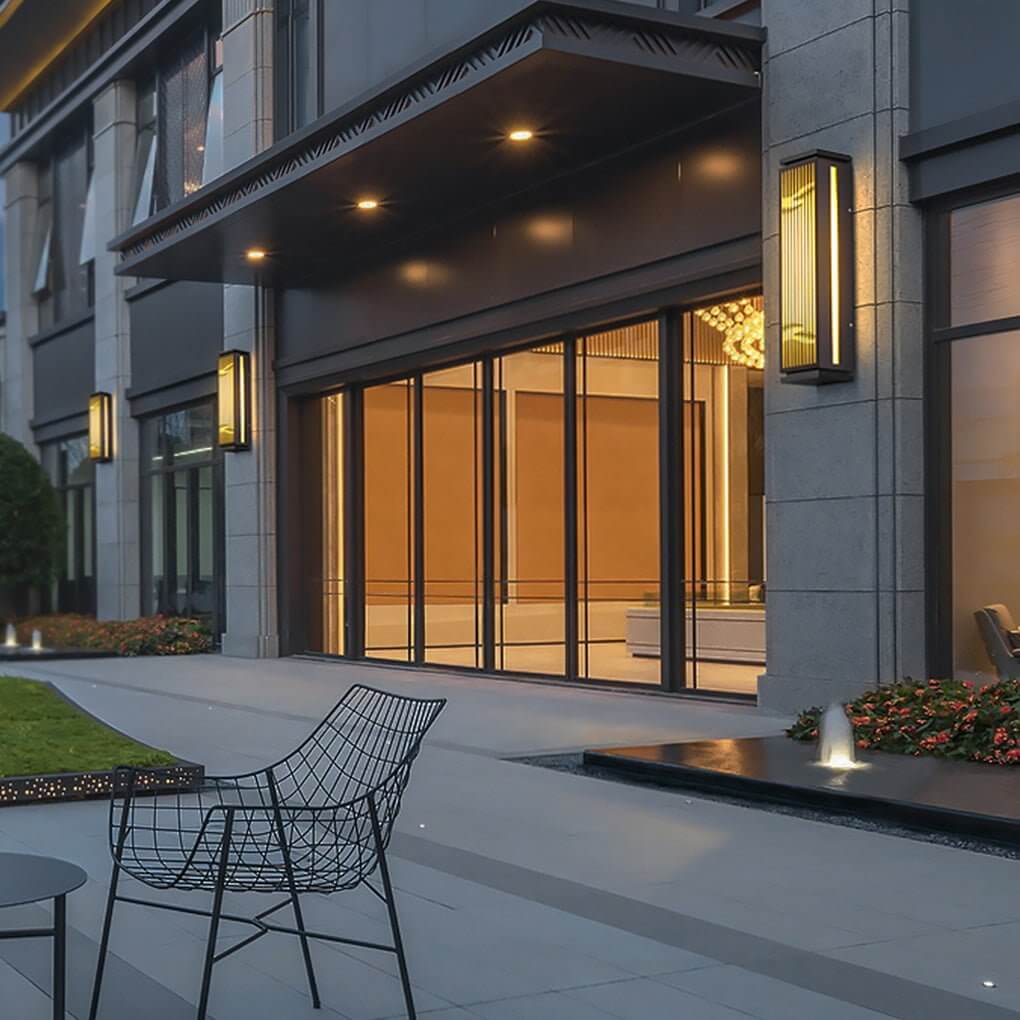 Hollowed Stainless Steel Outdoor Wall Lamp with Marble Shade