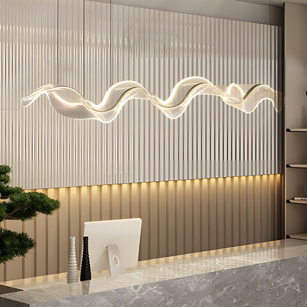 Modern Wave Ribbon LED Chandelier in Acrylic & Aluminum