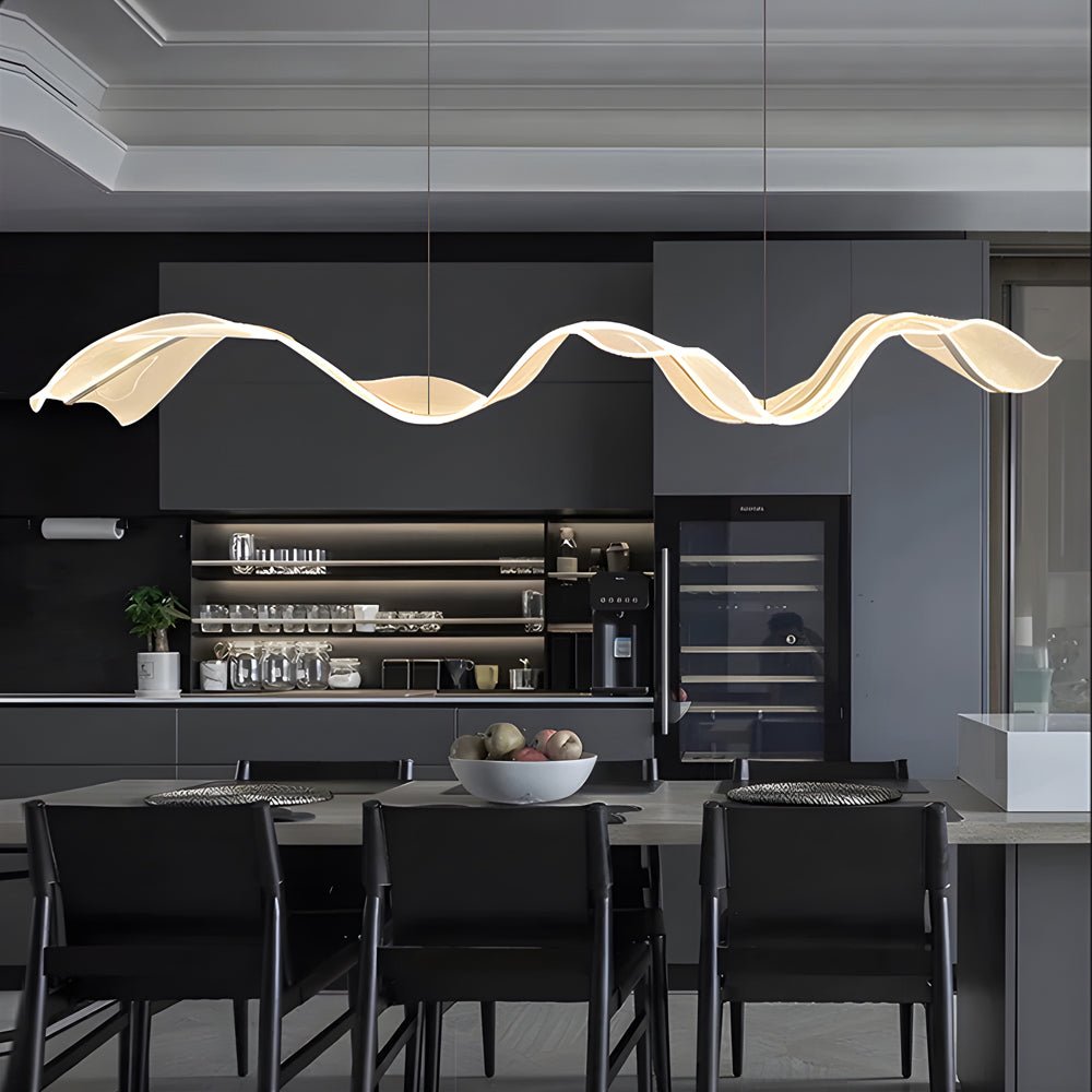 Modern Wave Ribbon LED Chandelier in Acrylic & Aluminum