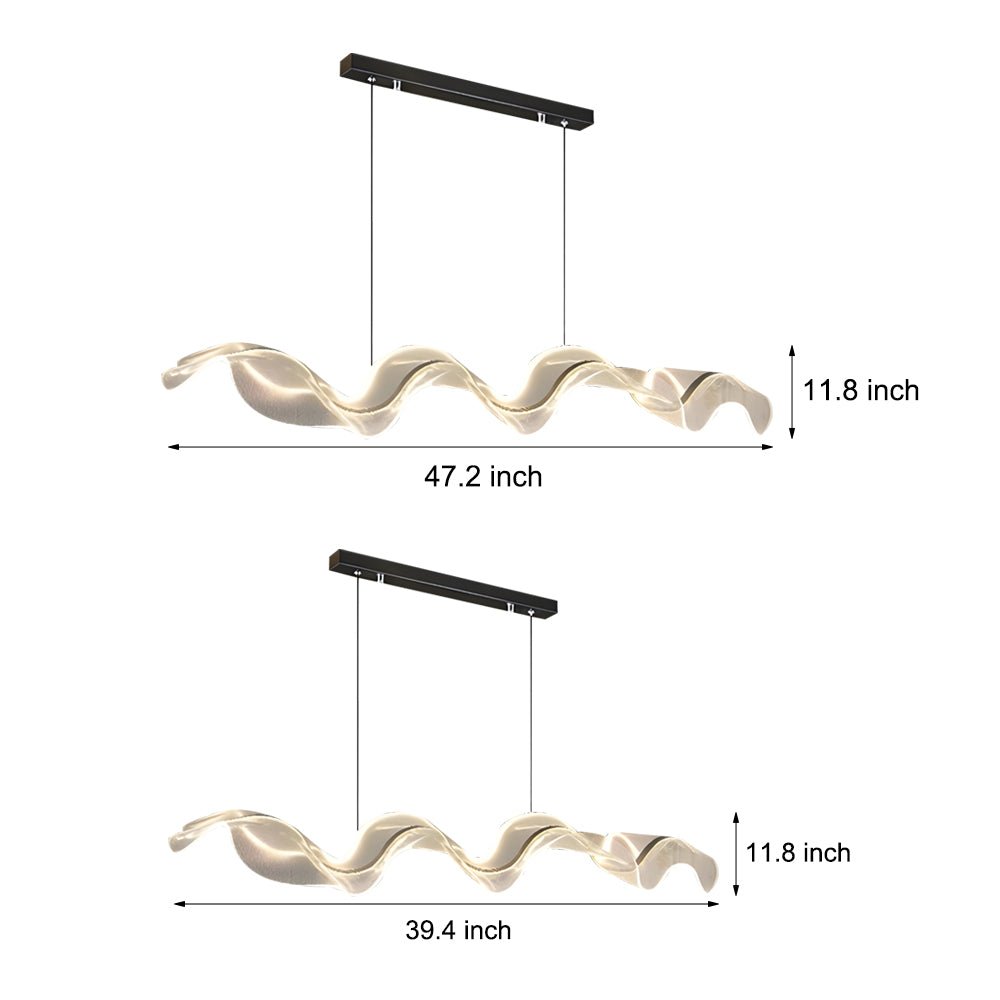 Modern Wave Ribbon LED Chandelier in Acrylic & Aluminum