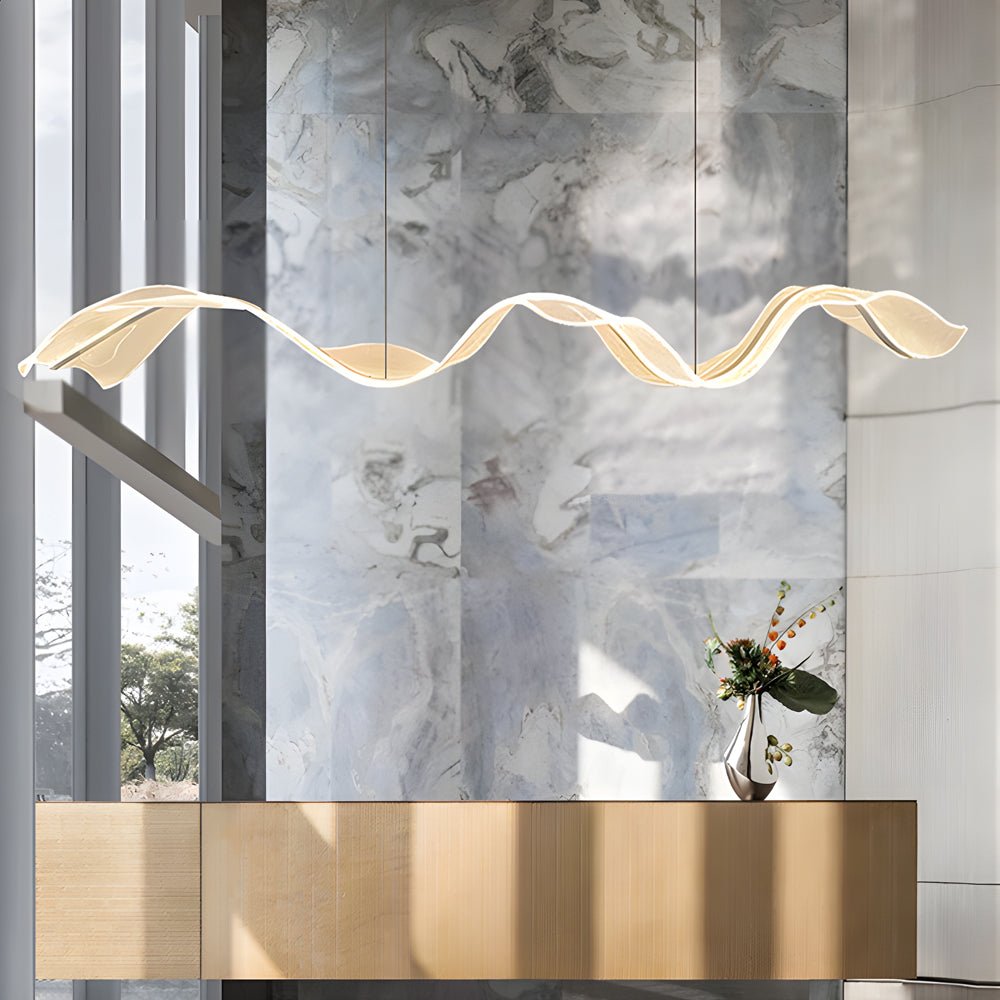 Modern Wave Ribbon LED Chandelier in Acrylic & Aluminum