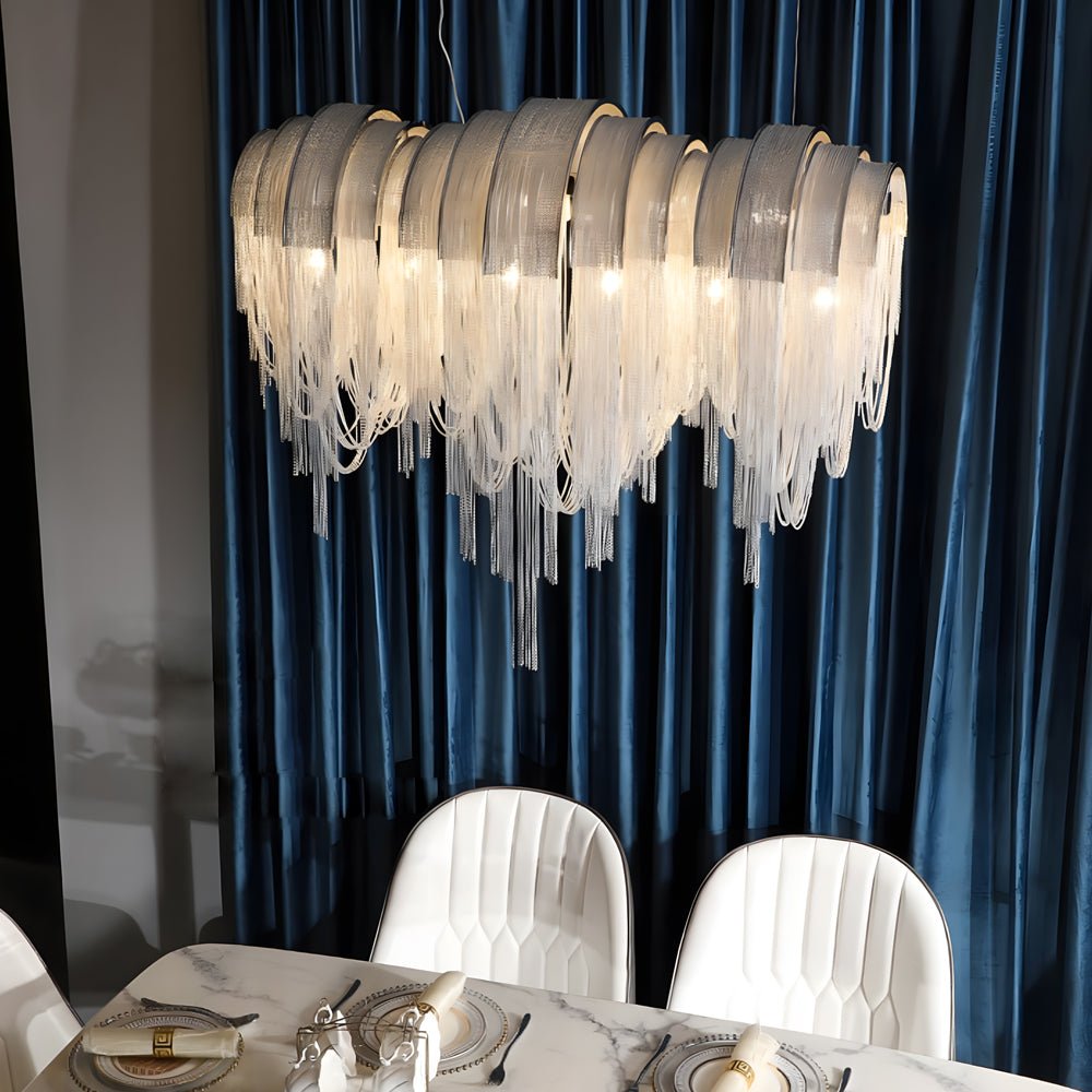 Waves Aluminum Tassel Chain Chandelier with 3-Step Dimming