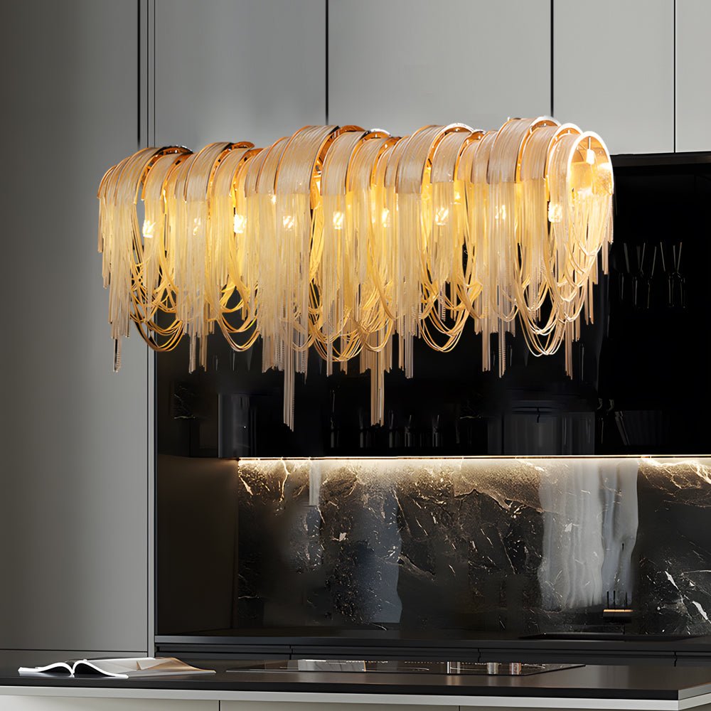 Waves Aluminum Tassel Chain Chandelier with 3-Step Dimming
