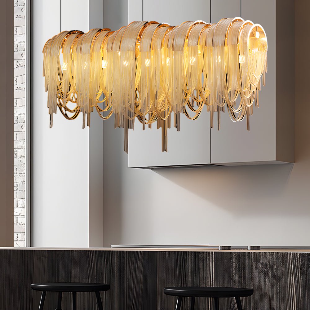 Waves Aluminum Tassel Chain Chandelier with 3-Step Dimming