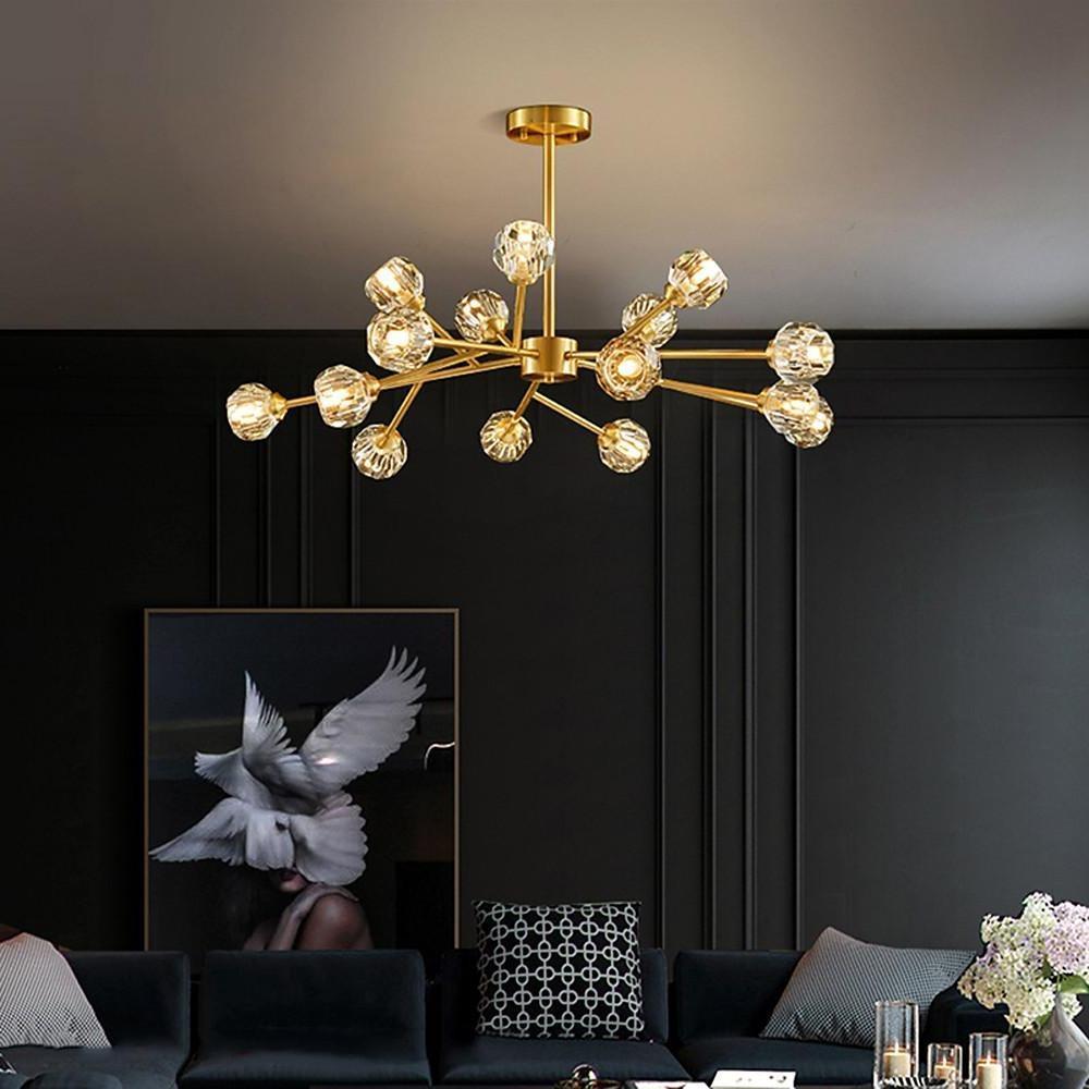15-Light Crystal Sputnik Chandelier – Modern Brass Finish