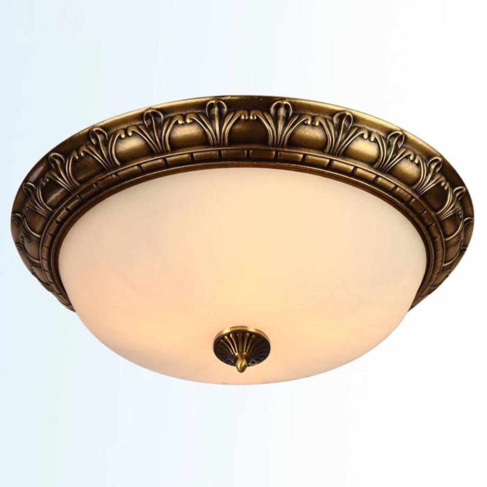 Antique Flush Mount Ceiling Light Bronze & Frosted Glass Fixture