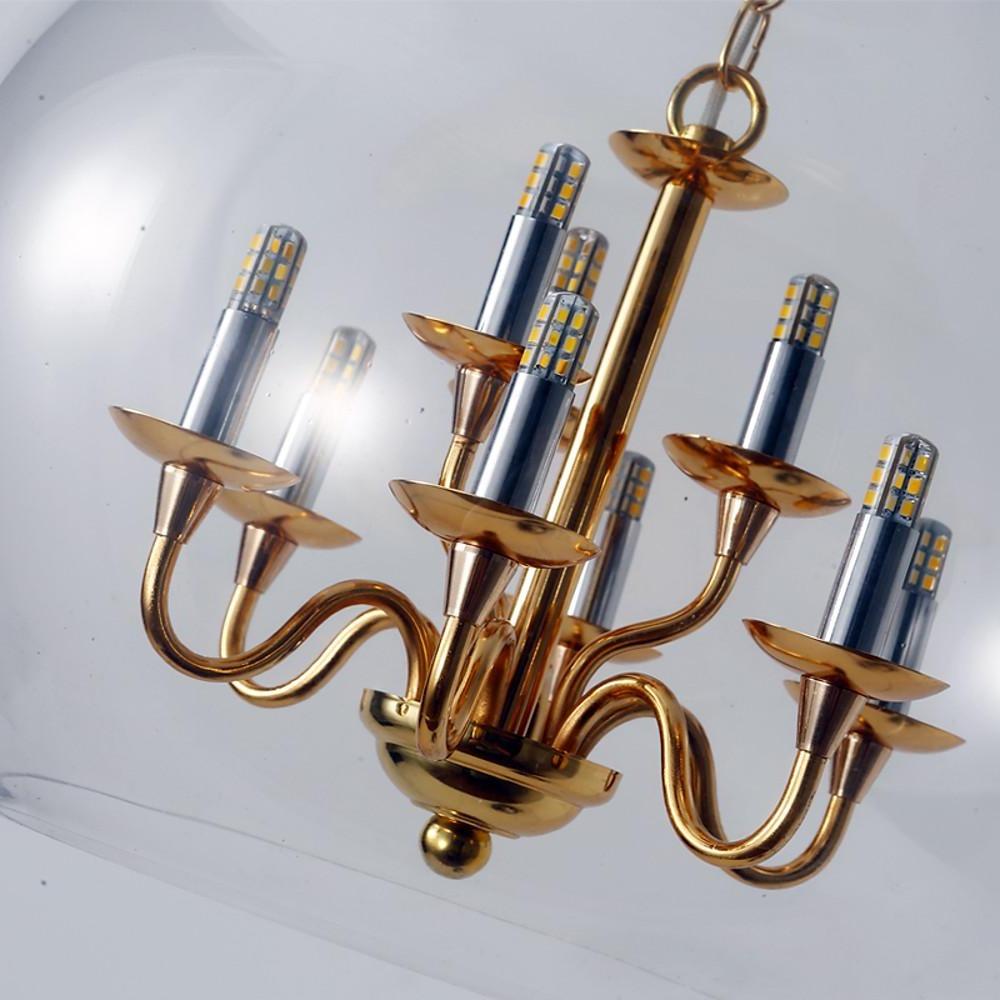 Glass Globe Pendant Light with 9 LED Bulbs - Industrial Style
