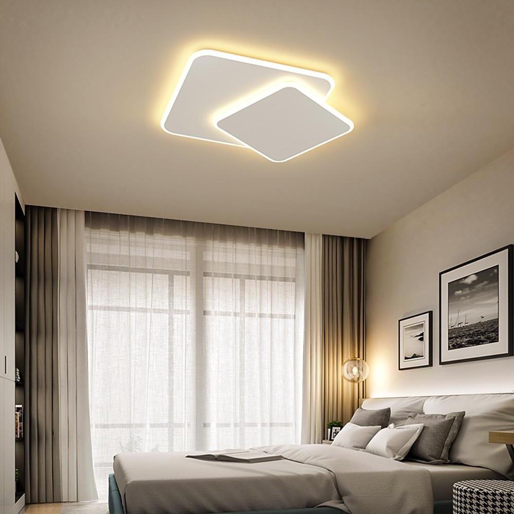 Modern White Square LED Flush Mount Ceiling Light - 2 Tier Design