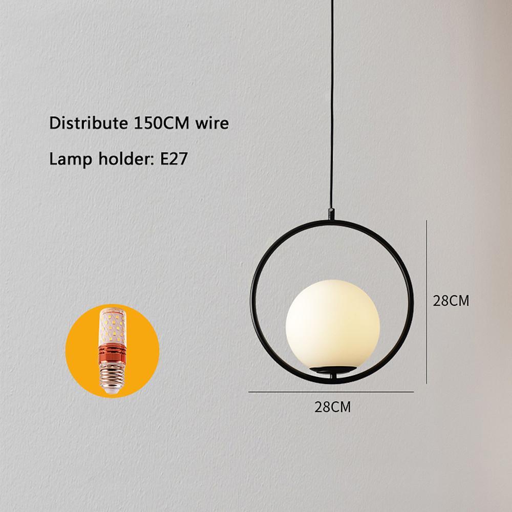 Opal Glass Ball Pendant Light with Metal Ring Frame