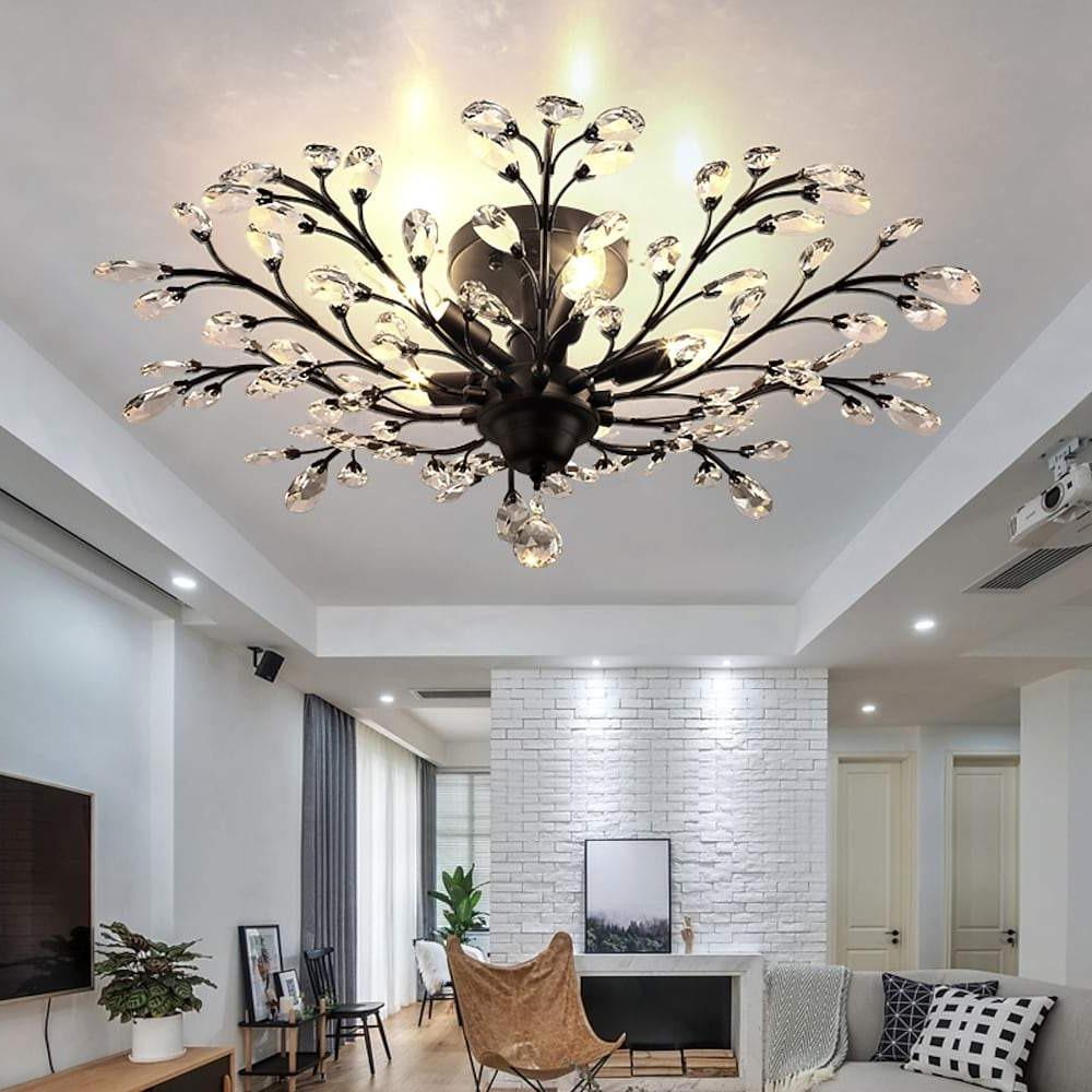Crystal Flower Chandelier - Modern Ambient Lighting for Living Room