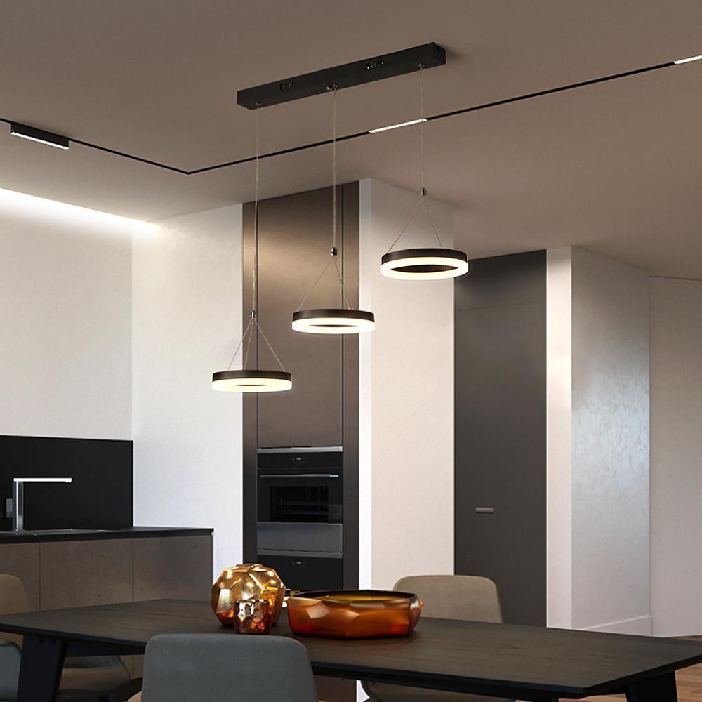Modern 3-Ring Dimmable LED Chandelier with Adjustable Chains
