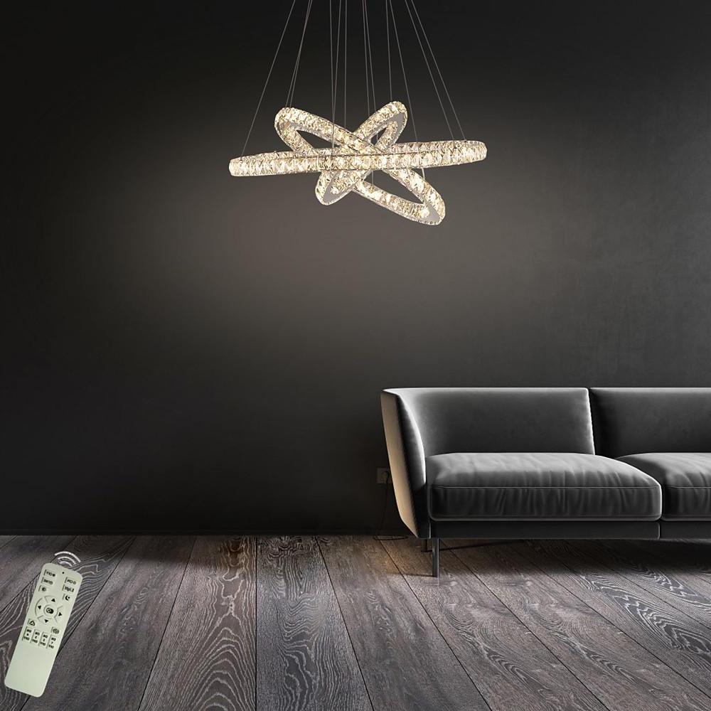 Modern Crystal Chandelier with Interwoven Geometric Rings