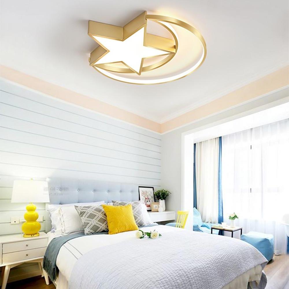 Moon Star Flush Mount Light LED Kids Bedroom Ceiling Light