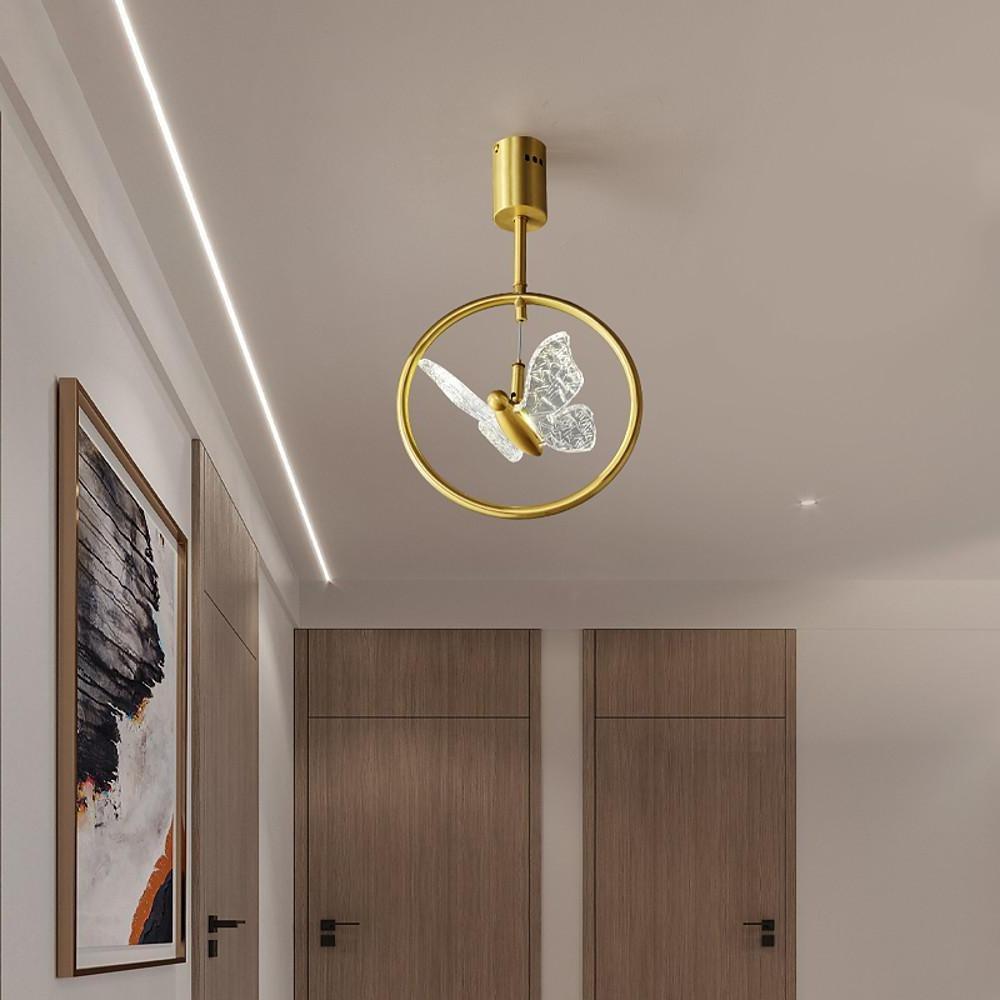 Butterfly Ring LED Semi Flush Mount Ceiling Light Brass Acrylic