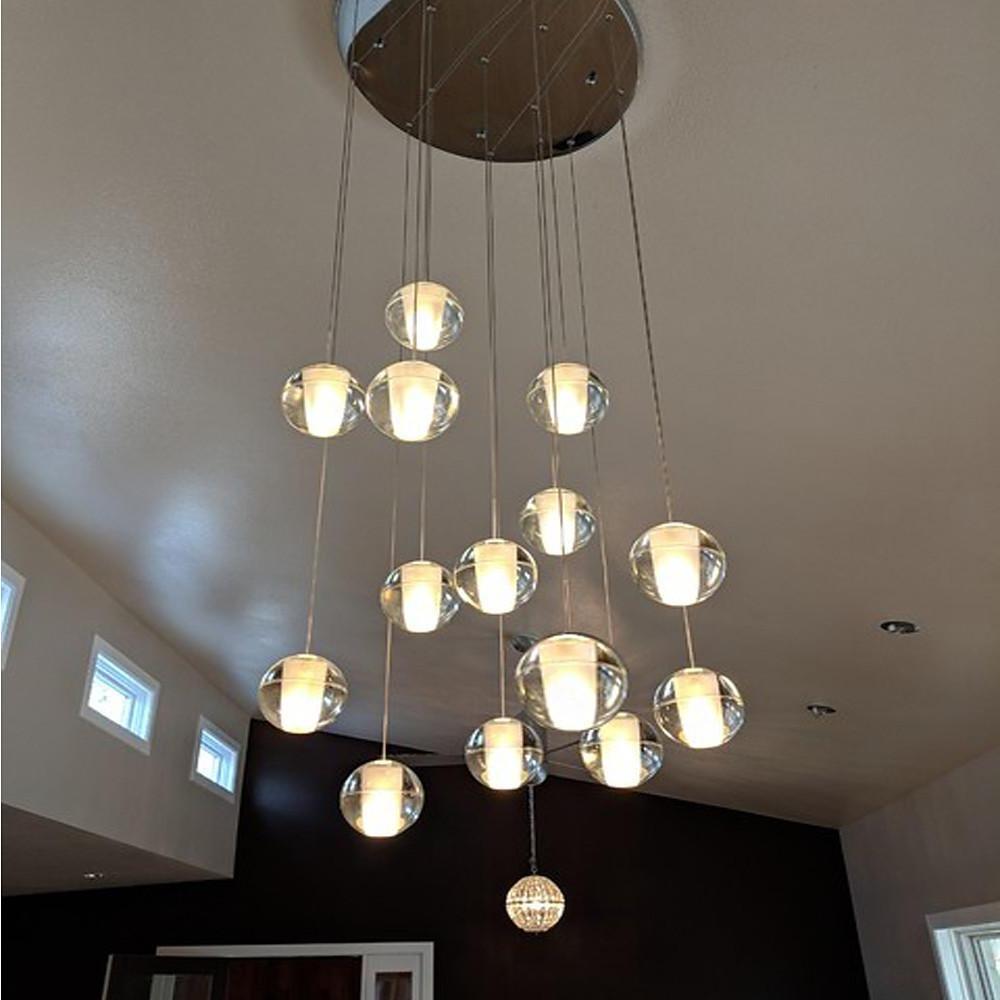 Modern Crystal Chandelier 14 LED Adjustable Height Pendant Light