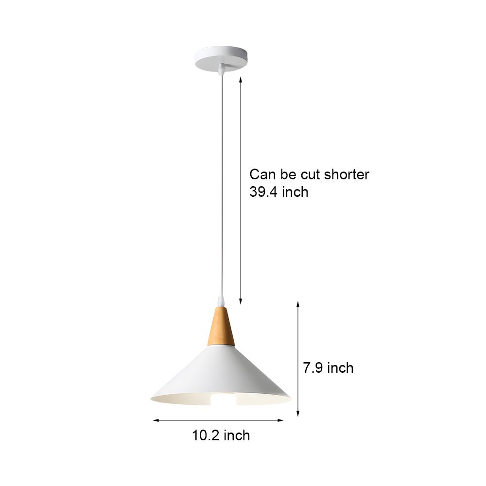 White Nordic Cone Pendant Light with Wood Top – 1-Light E27