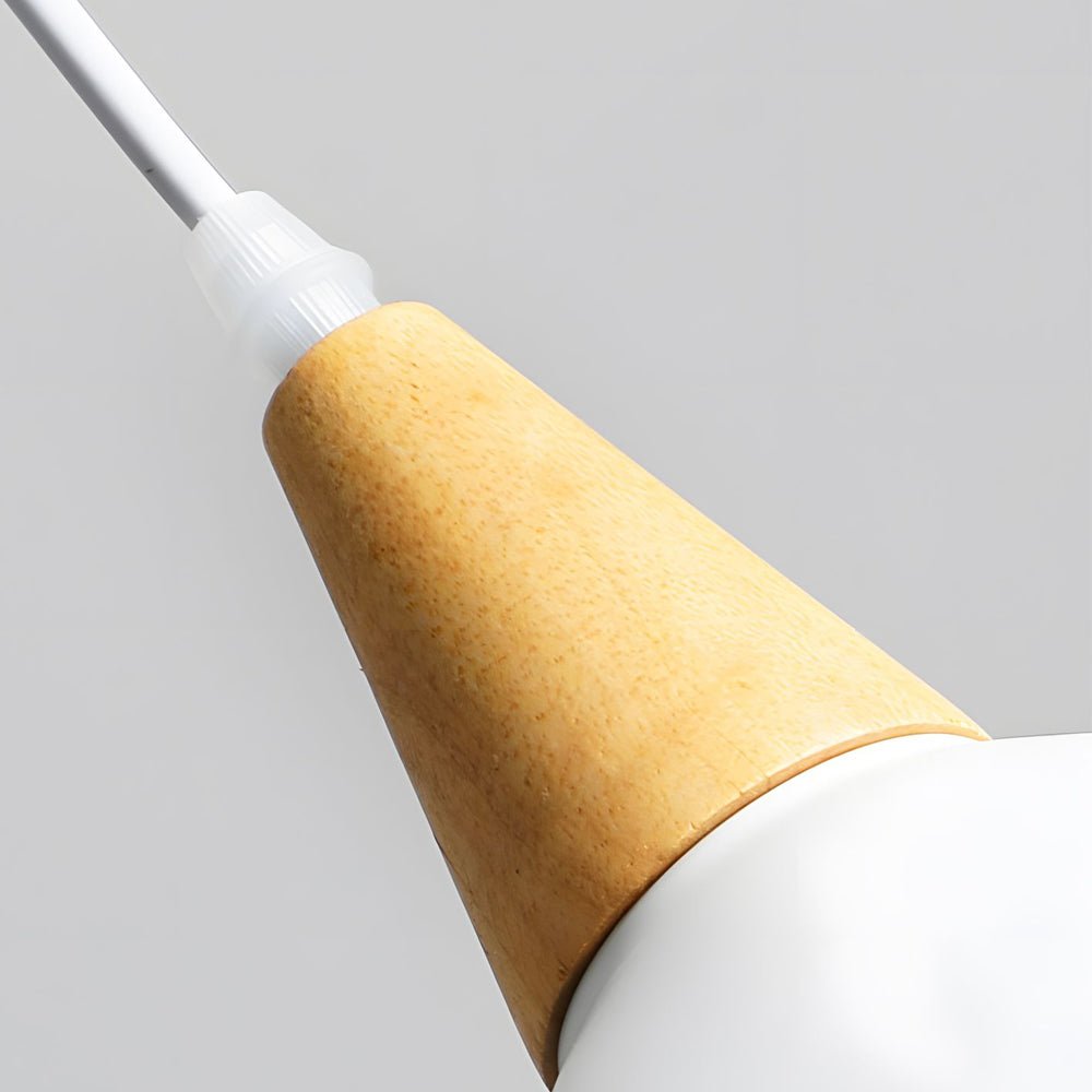 White Nordic Cone Pendant Light with Wood Top – 1-Light E27