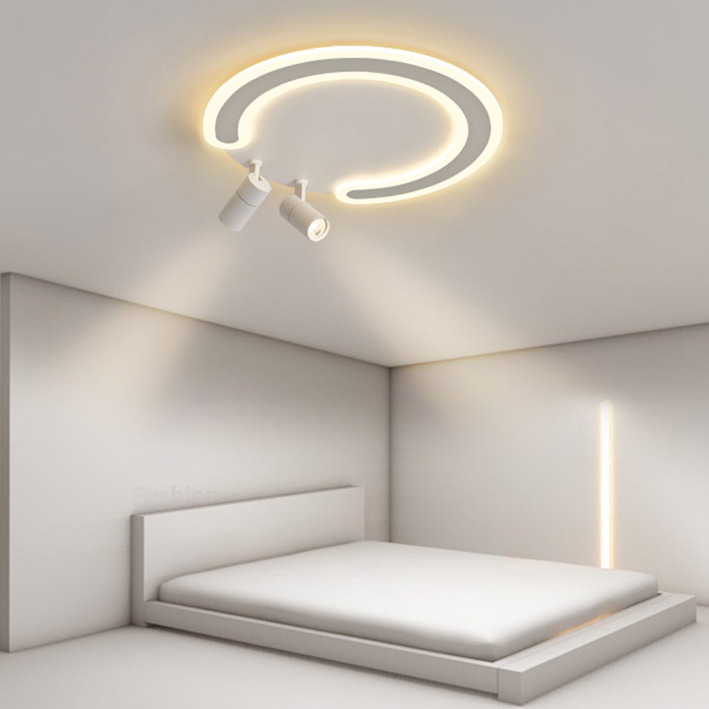 White Arc Flush Mount Light with Adjustable Spotlight
