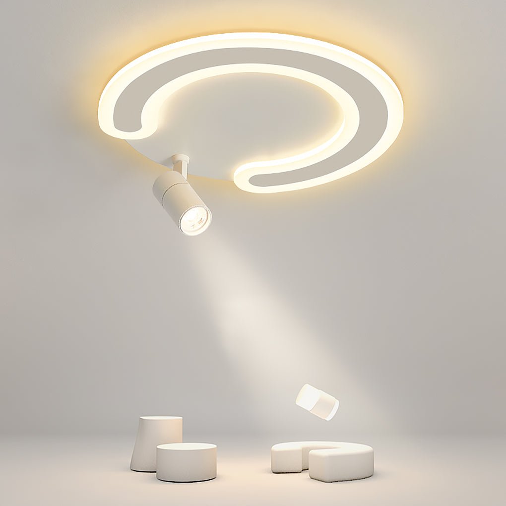 White Arc Flush Mount Light with Adjustable Spotlight