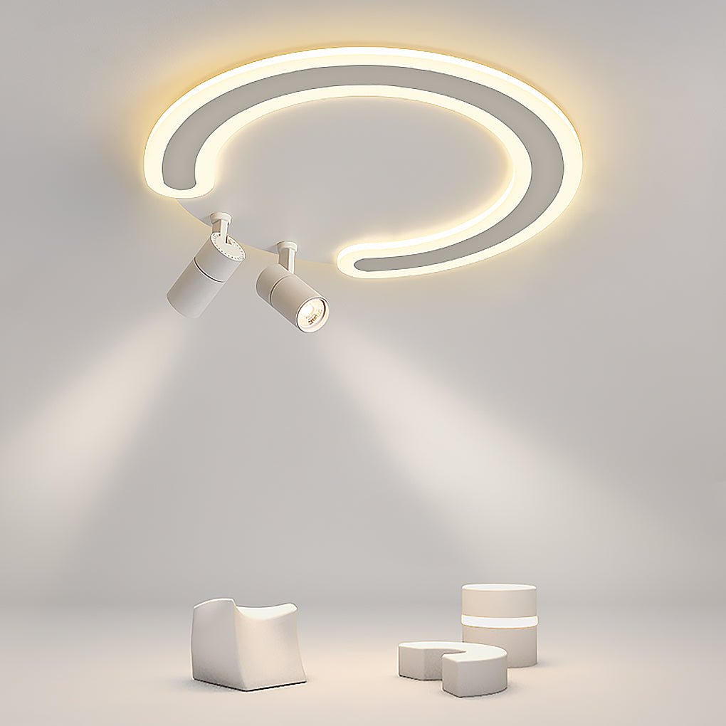White Arc Flush Mount Light with Adjustable Spotlight