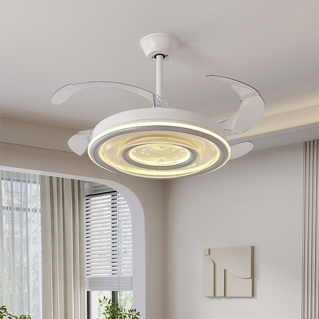 Modern White Ceiling Fan Light with Retractable Blades