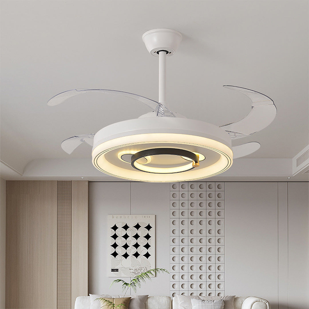 Modern White Ceiling Fan Light with Retractable Blades