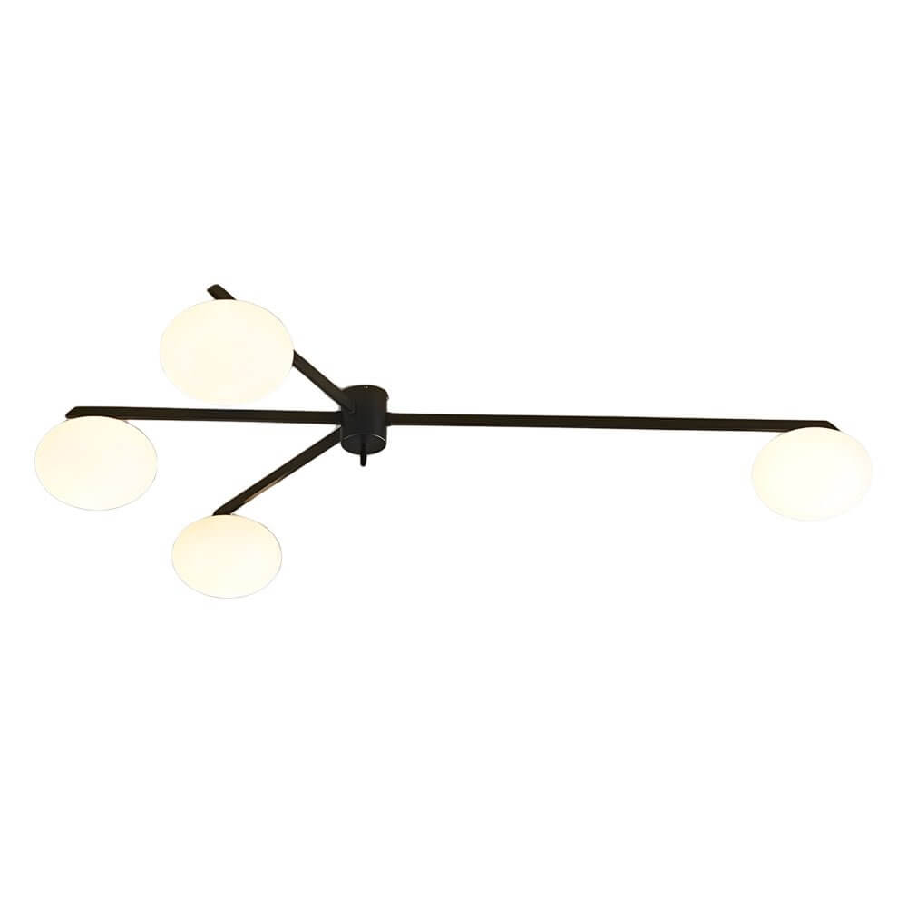 Modern Black Semi-Flush Ceiling Light with White Glass Globes