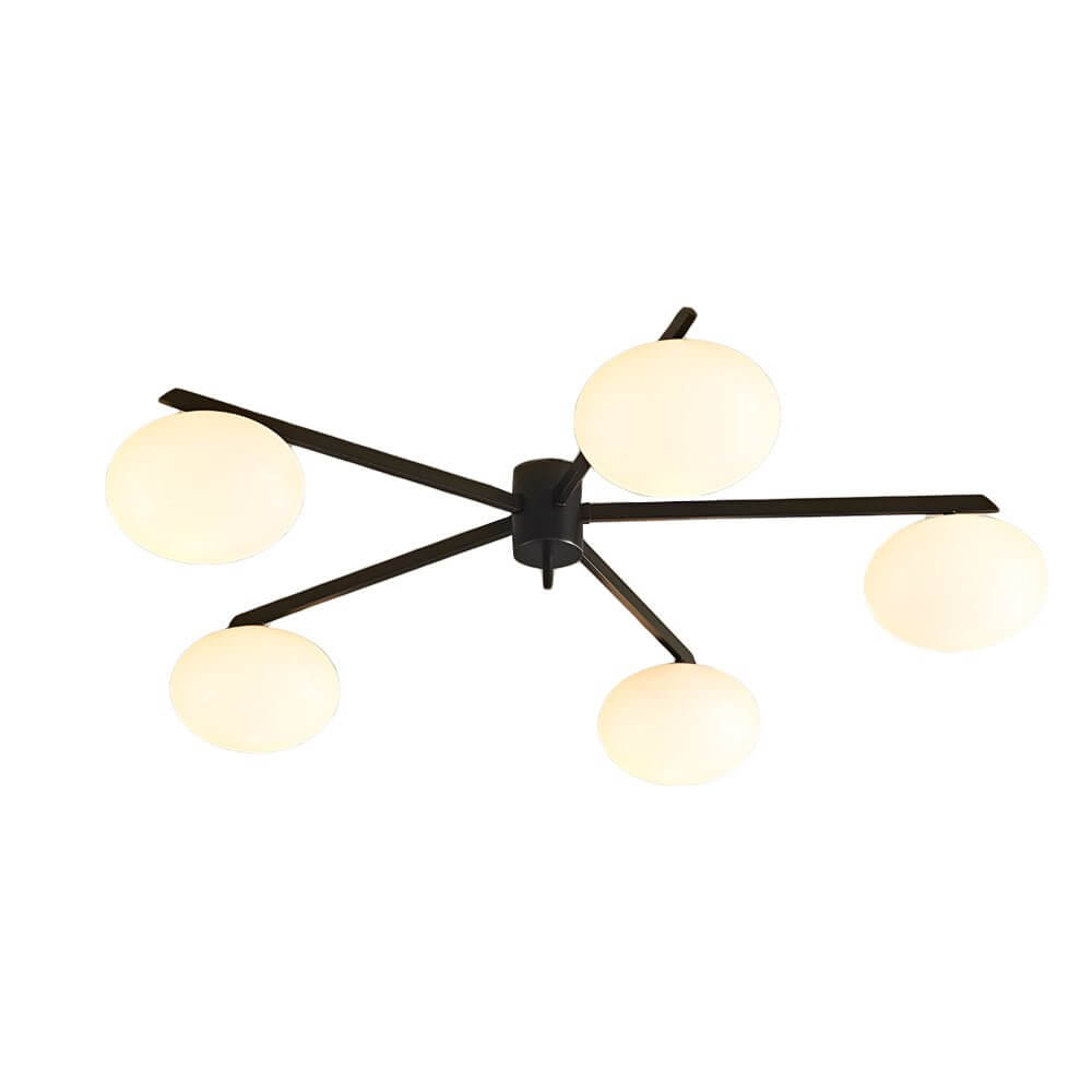 Modern Black Semi-Flush Ceiling Light with White Glass Globes