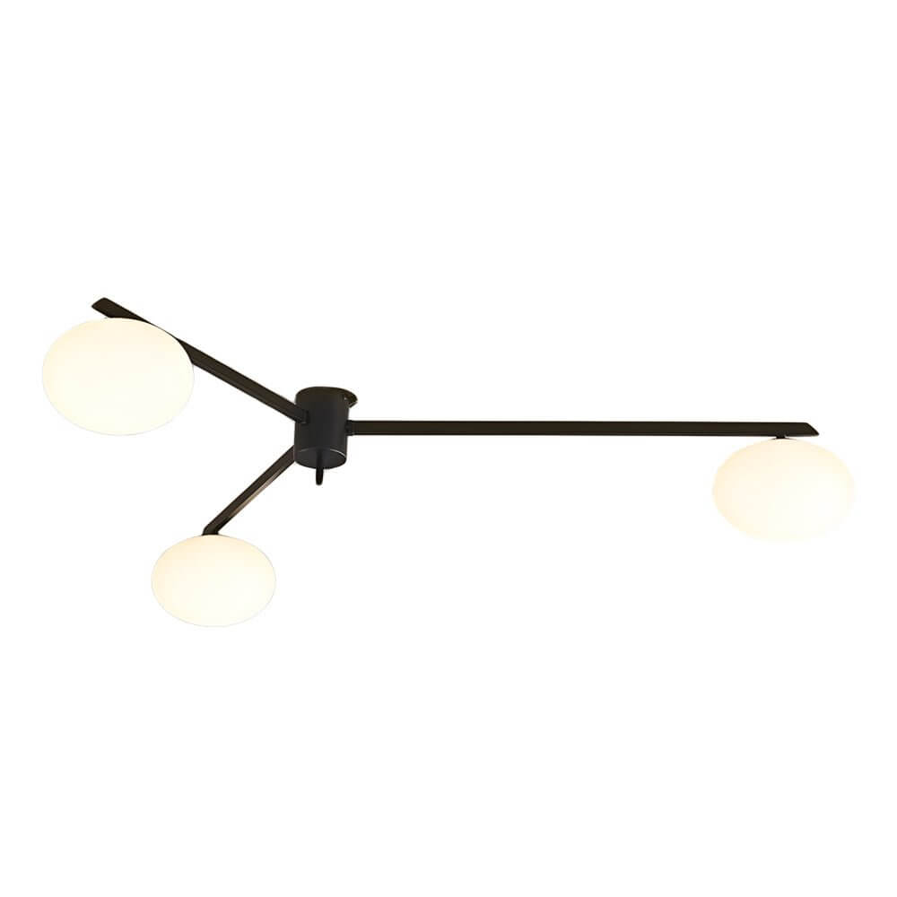 Modern Black Semi-Flush Ceiling Light with White Glass Globes