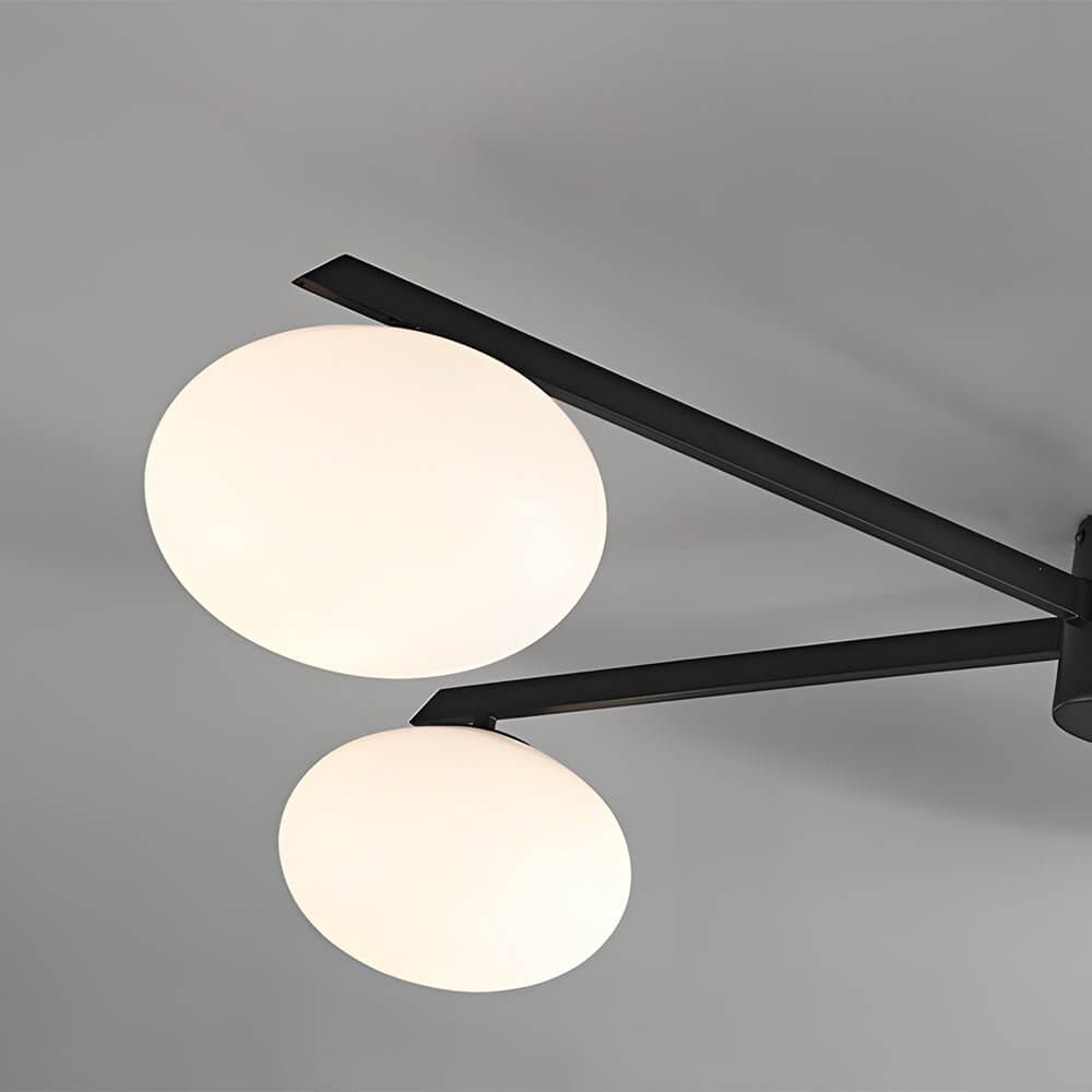 Modern Black Semi-Flush Ceiling Light with White Glass Globes