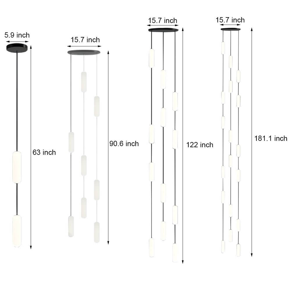 Modern White Tube Multi-Light Staircase Pendant Chandelier
