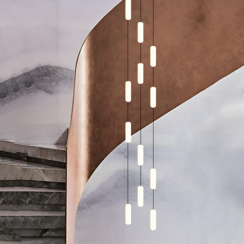 Modern White Tube Multi-Light Staircase Pendant Chandelier