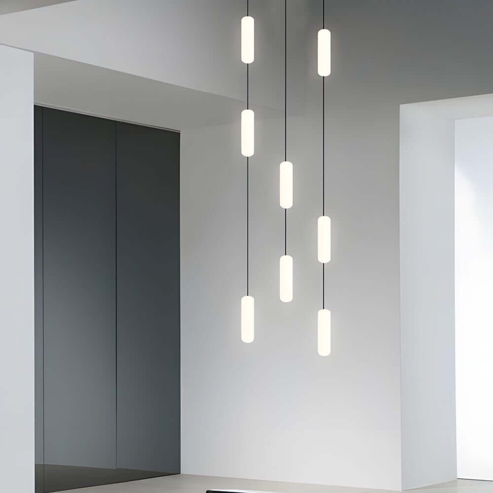 Modern White Tube Multi-Light Staircase Pendant Chandelier