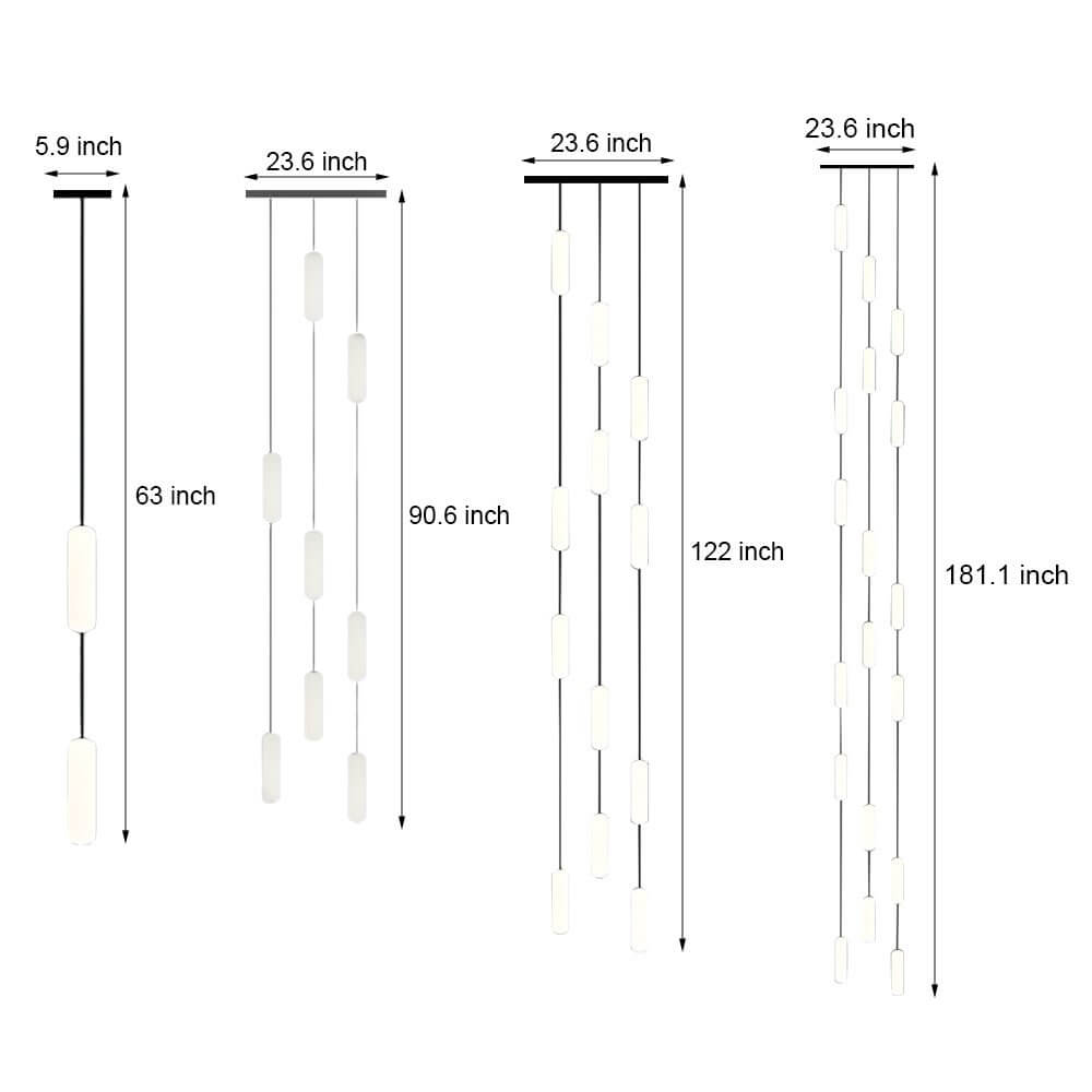 Modern White Tube Multi-Light Staircase Pendant Chandelier