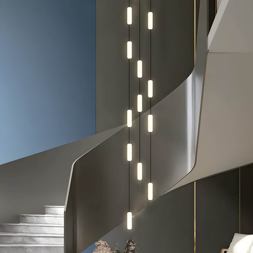 Modern White Tube Multi-Light Staircase Pendant Chandelier