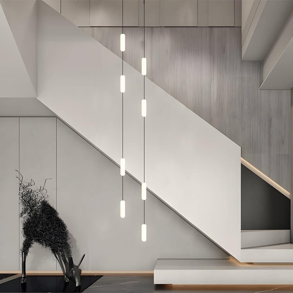 Modern White Tube Multi-Light Staircase Pendant Chandelier