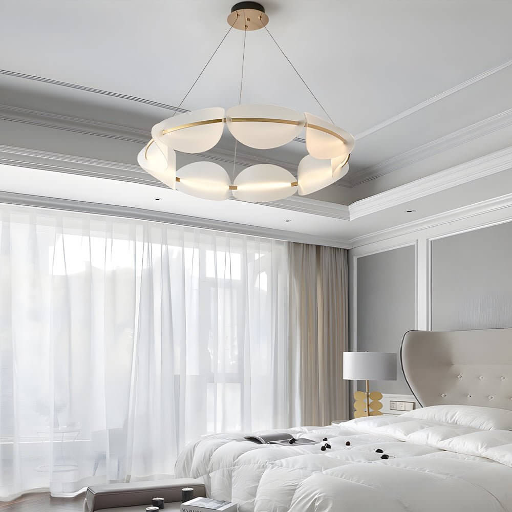 Modern White Petal Ring Chandelier with Copper Finish