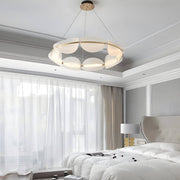 Modern White Petal Ring Chandelier with Copper Finish