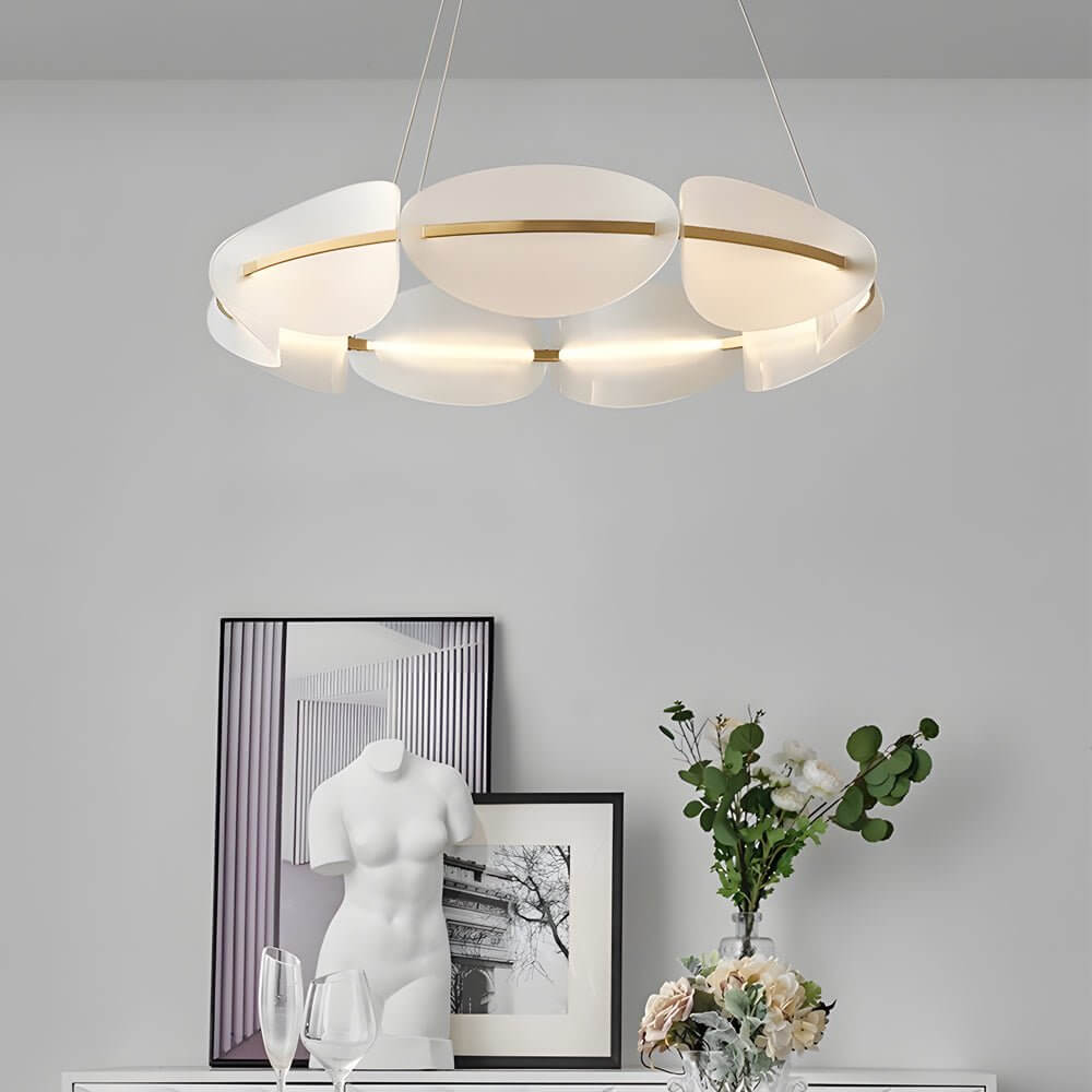 Modern White Petal Ring Chandelier with Copper Finish