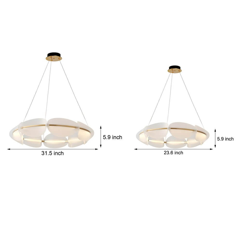 Modern White Petal Ring Chandelier with Copper Finish