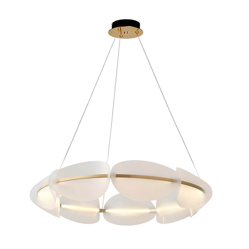 Modern White Petal Ring Chandelier with Copper Finish
