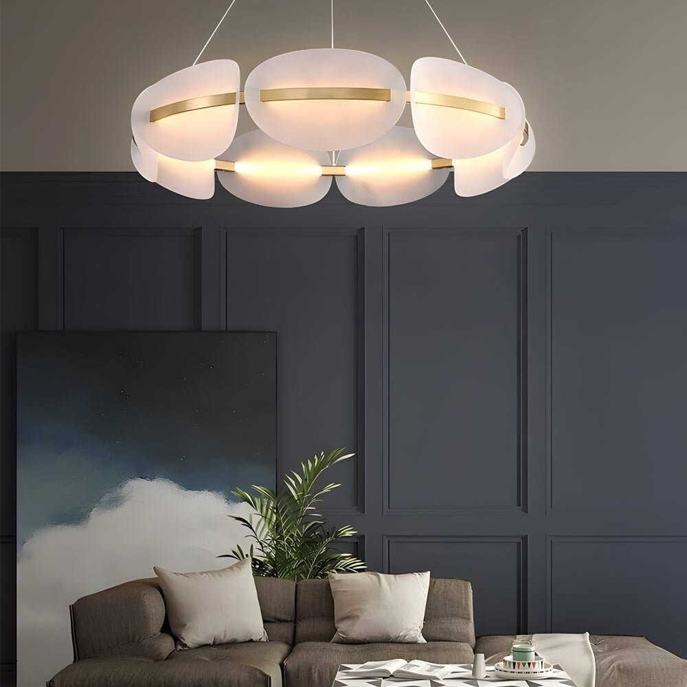 Modern White Petal Ring Chandelier with Copper Finish