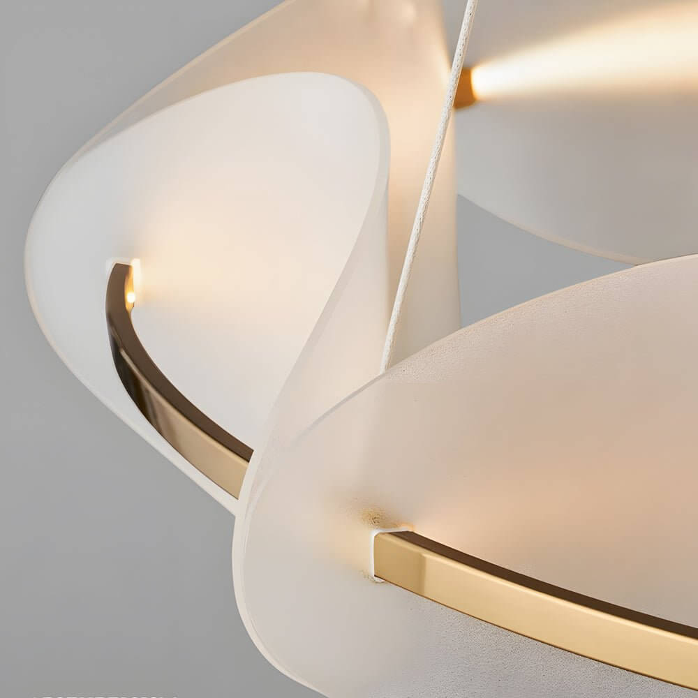 Modern White Petal Ring Chandelier with Copper Finish