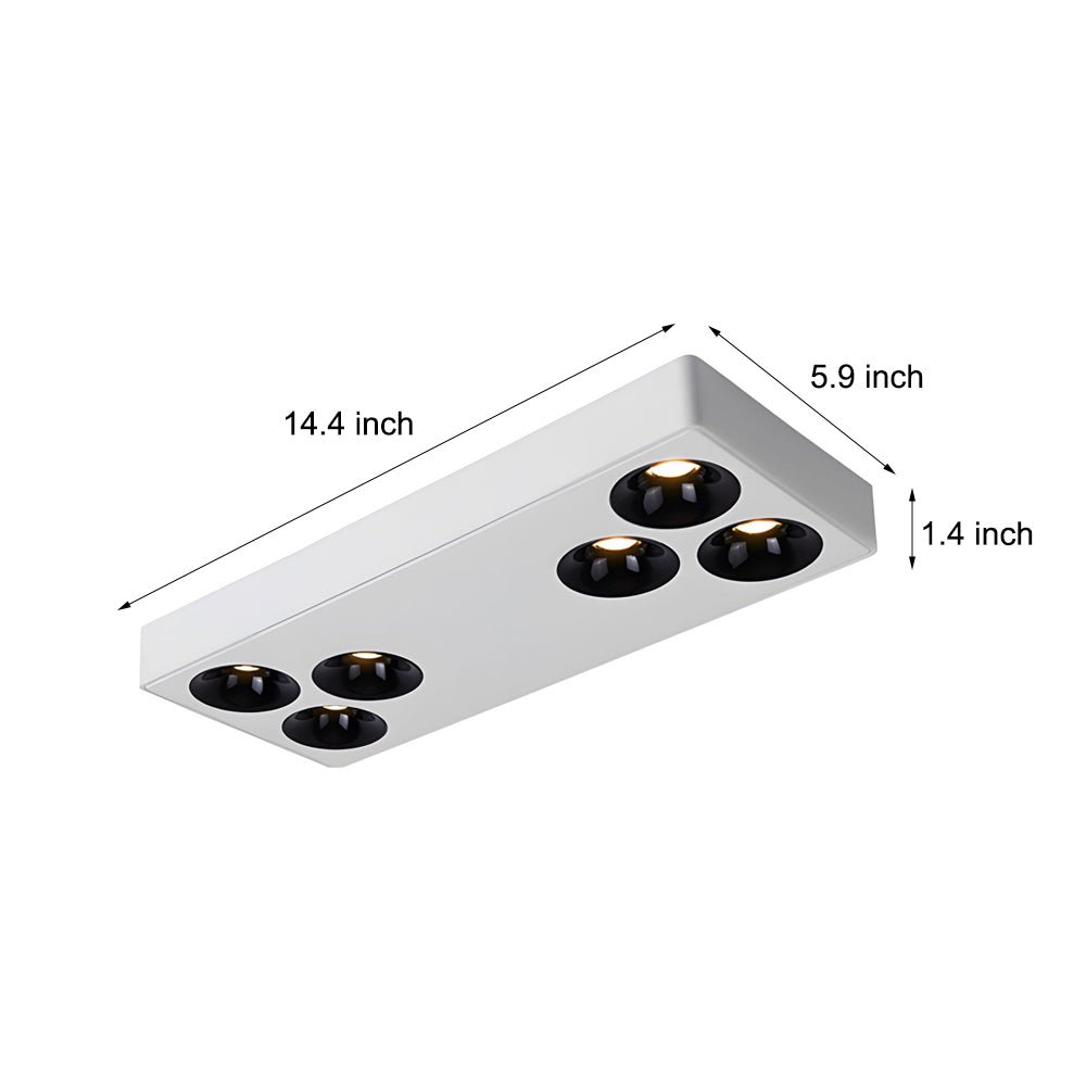 Modern 6-Light Rectangular Aluminum Flush Mount Spotlight - White