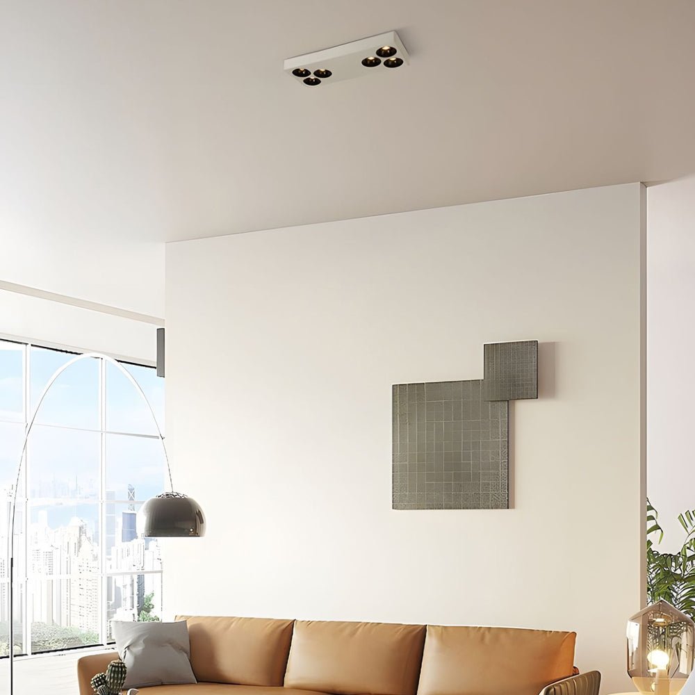 Modern 6-Light Rectangular Aluminum Flush Mount Spotlight - White