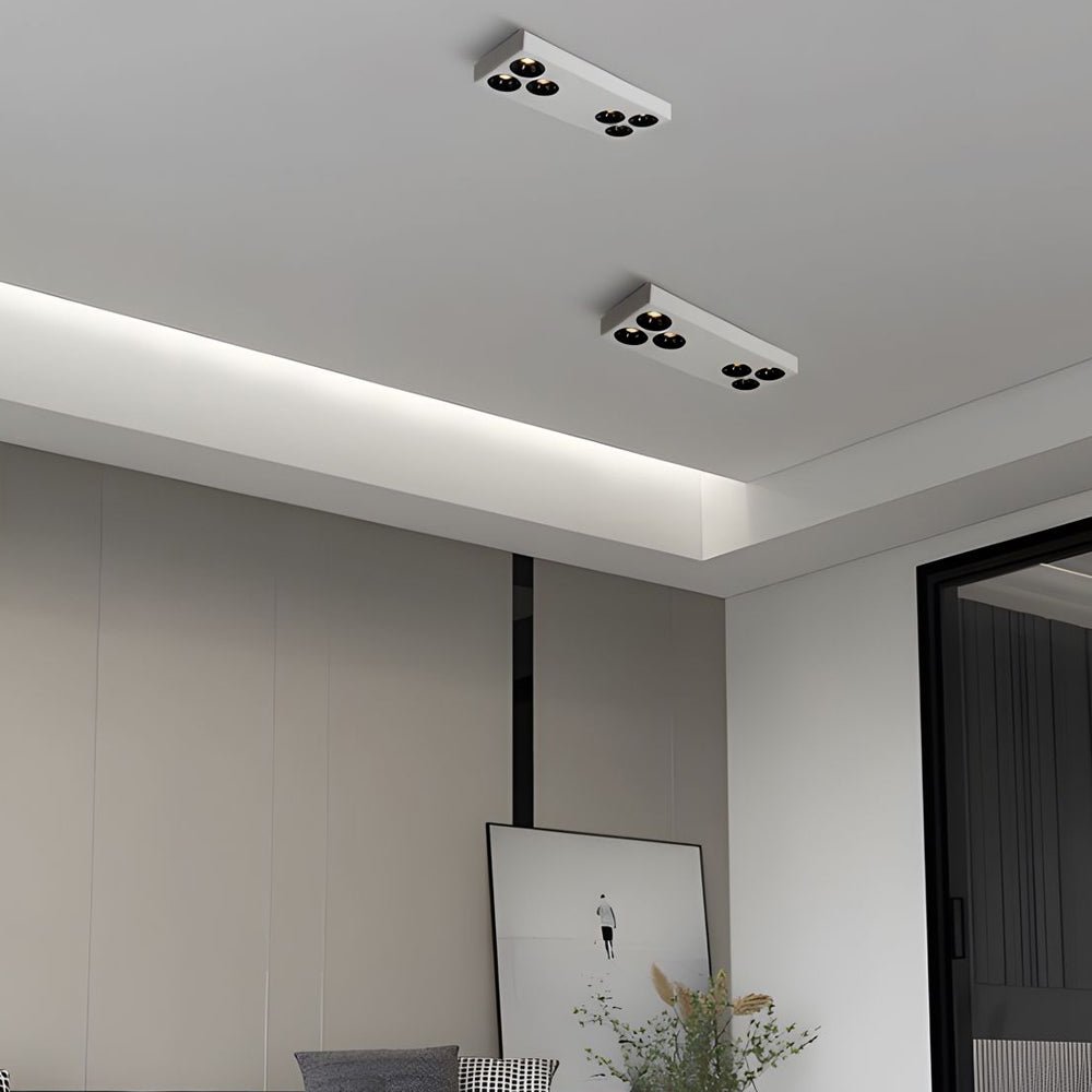 Modern 6-Light Rectangular Aluminum Flush Mount Spotlight - White