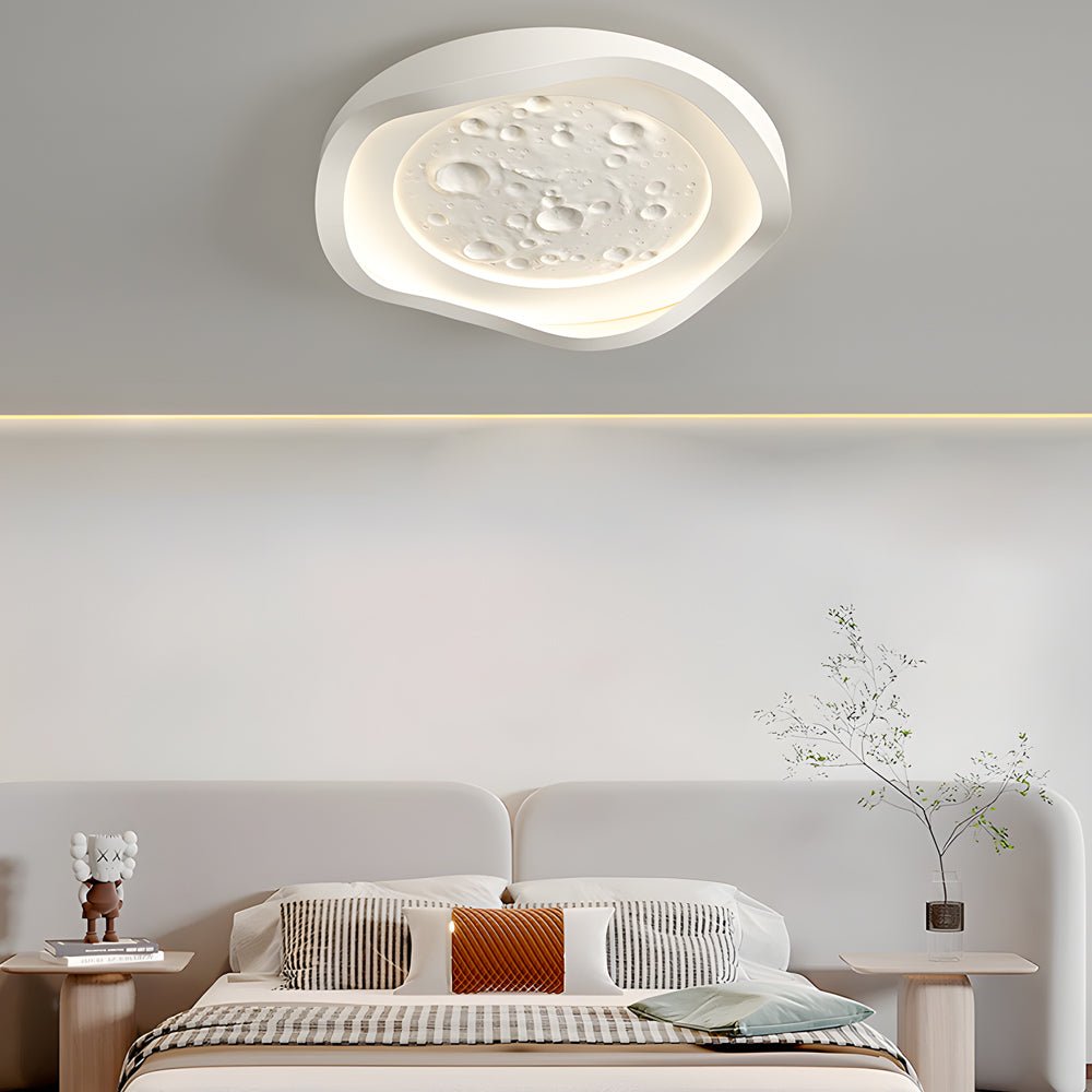 White Resin Lunar Wave LED Flush Mount Ceiling Light - Modern
