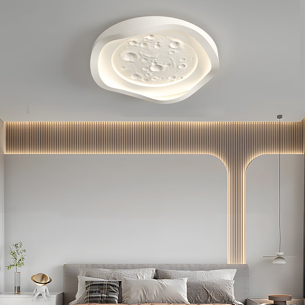 White Resin Lunar Wave LED Flush Mount Ceiling Light - Modern