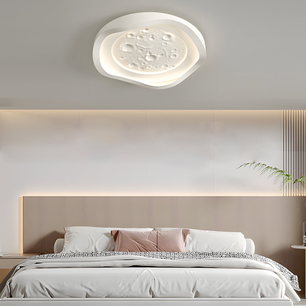White Resin Lunar Wave LED Flush Mount Ceiling Light - Modern