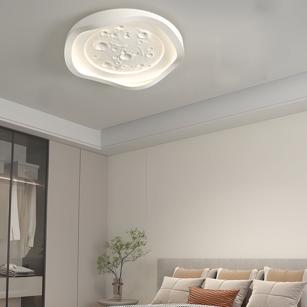 White Resin Lunar Wave LED Flush Mount Ceiling Light - Modern